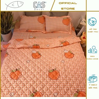 Bộ Chăn Ga Gối Cotton Poly CAS Decor - Hình Đào Cam ( 3 Món , 4 Món , 5 Món ) Đủ Size