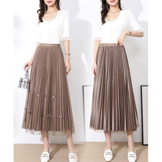 Chân váy xếp ly ren nơ ngọc 2 mặt