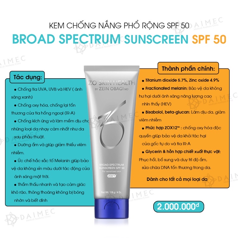 ⭐️ Kem chống nắng cho da nhạy cảm Zo Skin Broad Spectrum SPF 50 118g