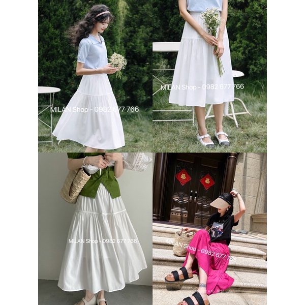 Chân váy xoè dáng dài chất lụa Quảng Châu mềm mát