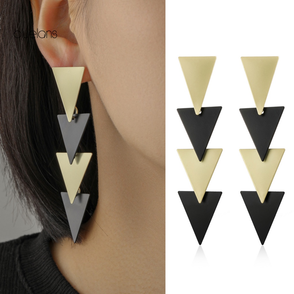 1 Cặp Bông Tai Dáng Dài Hình Tam Giác Chống Phai Màu Thời Trang