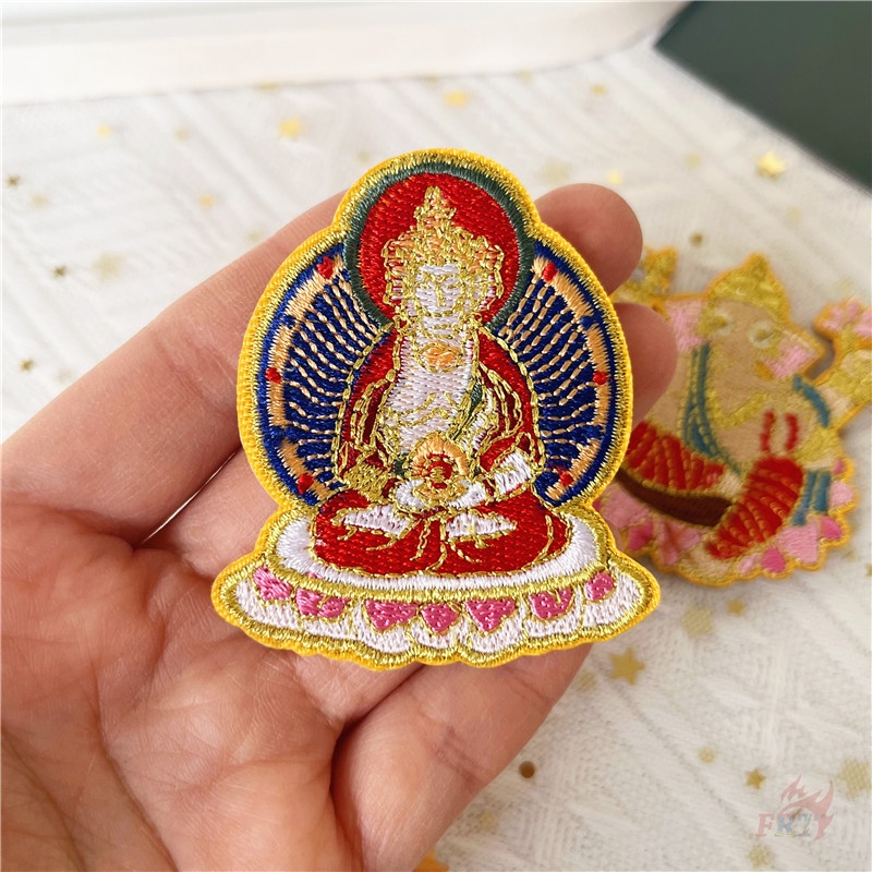 ♥ Miếng Dán Tự Dính Hình Phật Trikalea / Ganesha ♥ 1 Huy Hiệu Thêu Ủi Hình Phật Vàng DIY