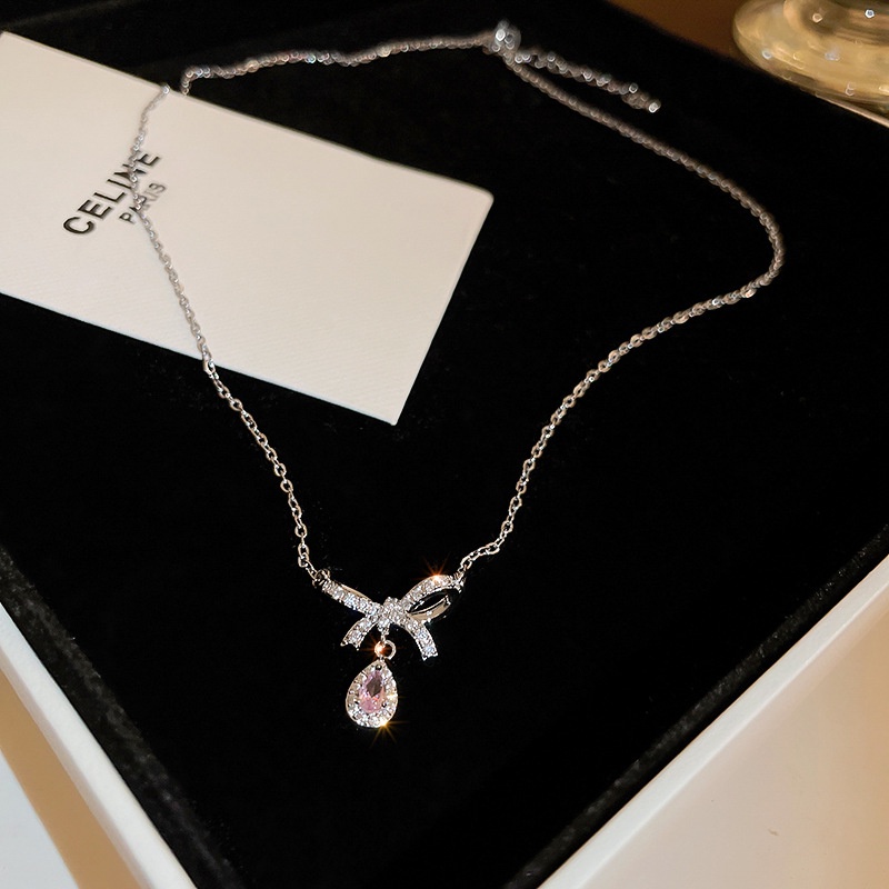 Dây Chuyền Mặt Nơ Đính Đá Zircon Cao Cấp Thời Trang Theo Phong Cách Hàn Quốc