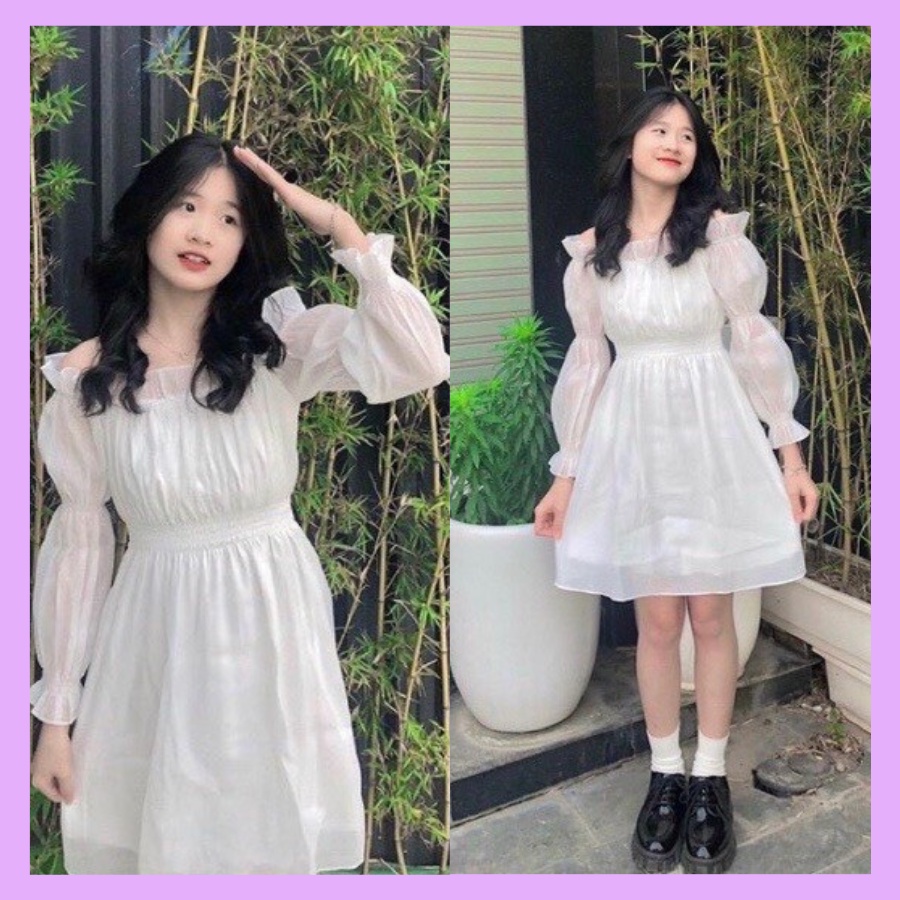 Váy trễ vai, Váy tiểu thư màu trắng bánh bèo bồng bềnh công chúa style ullzang LADY COOL