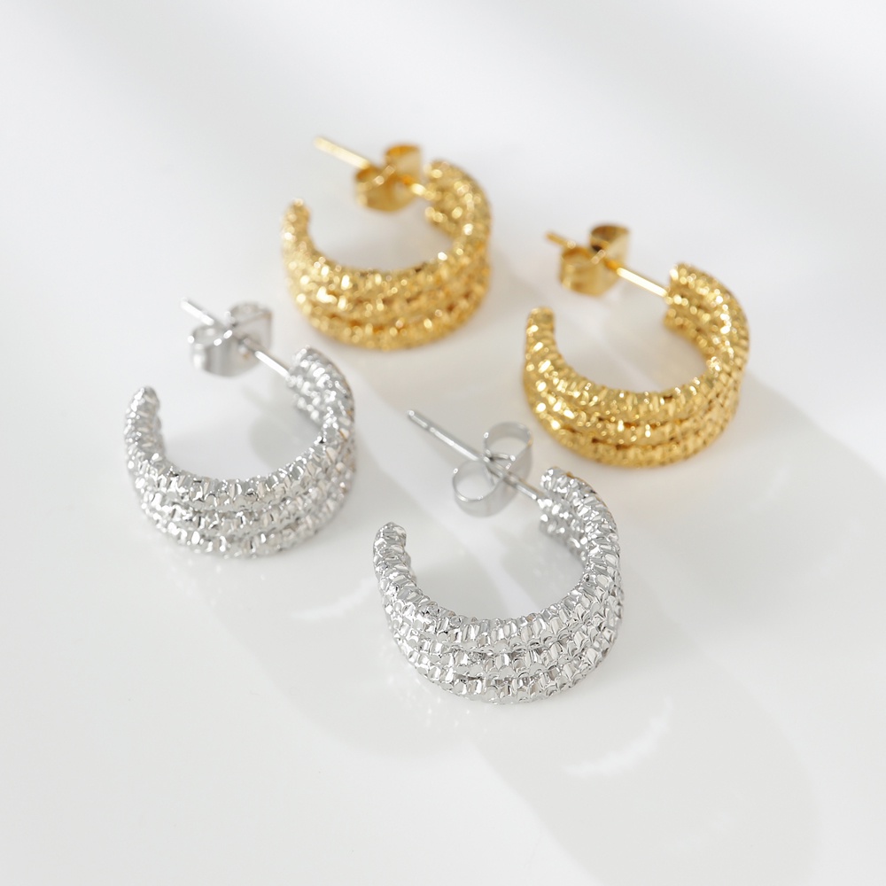 Bông Tai Nhiều Lớp Hình Chữ C Bằng Thép Titan Mạ Vàng 18K 925 Không Gây Dị Ứng Thời Trang Cho Nữ 15mm