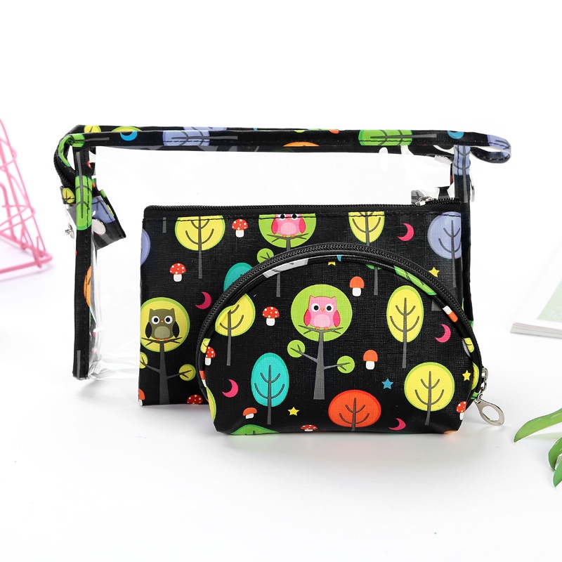 Túi Đựng Mỹ Phẩm Bằng Da PVC Trong Suốt In Họa Tiết Xinh Xắn Túi Rửa Tay Khi Đi Du Lịch