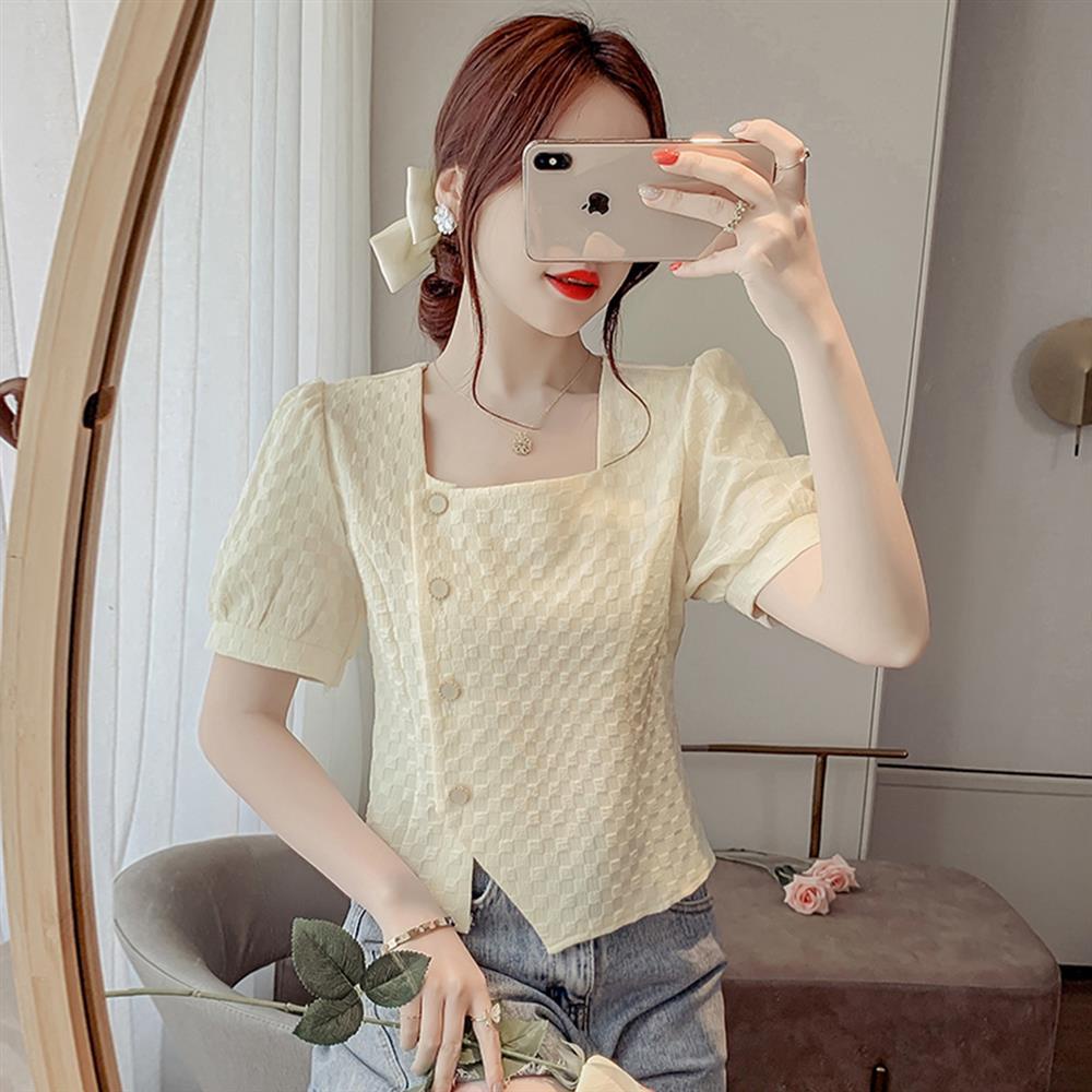 Áo Sơ Mi Chiffon Cổ Vuông Tay Ngắn Thời Trang Mùa Hè Năm Mới Cho Nữ