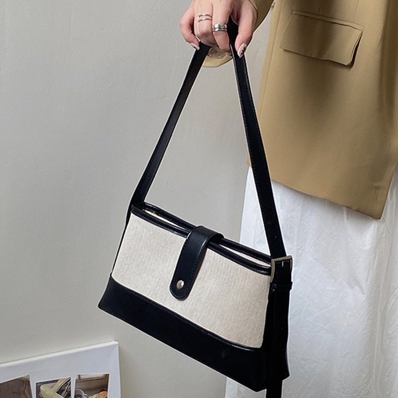 Túi Xách canvas Ghép Màu Sắc Tương Phản Phong Cách Hàn Quốc Cho Nữ