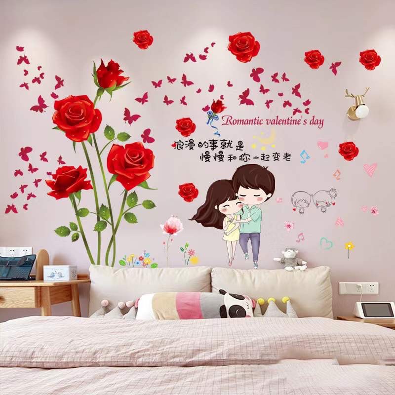 Decal dán tường hoa hồng trang trí phòng ngủ, phòng cưới mẫu mới nhất