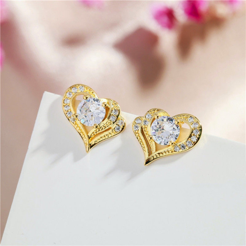Bông Tai Mạ Vàng 14K Hình Trái Tim Đơn Giản Thời Trang Cho Nữ
