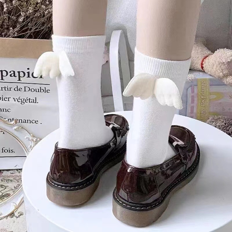 Vớ Cổ Trung Màu Trơn Đính Cánh Thiên Thần Ngọt Ngào Dễ Thương Phong Cách Lolita Nhật Bản Cho Nữ