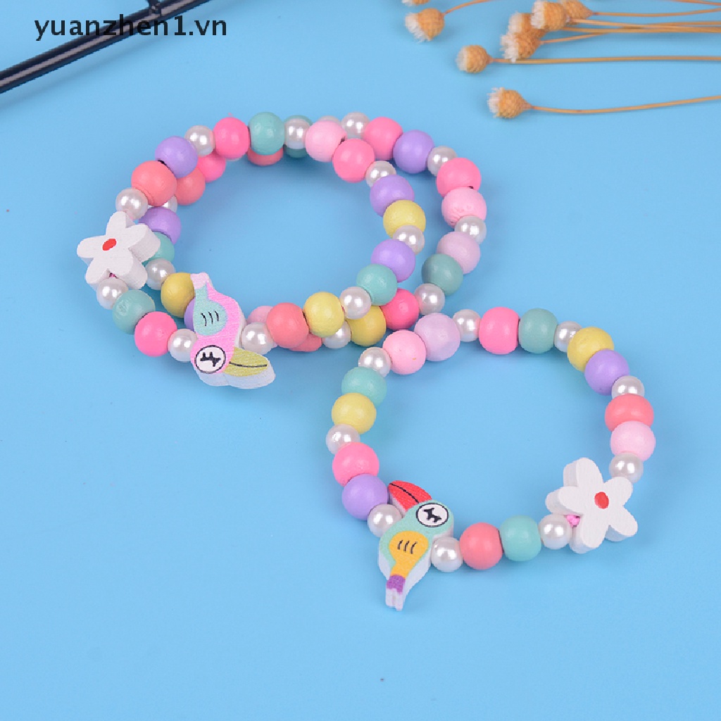 Set 3 Vòng Tay Chuỗi Hạt Đính Hình Hoa Và Chim Dễ Thương Cho Bé
