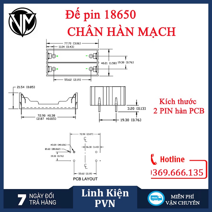 Đế Pin 18650 loại chân cho hàn mạch – 1/2/3/4 Pin