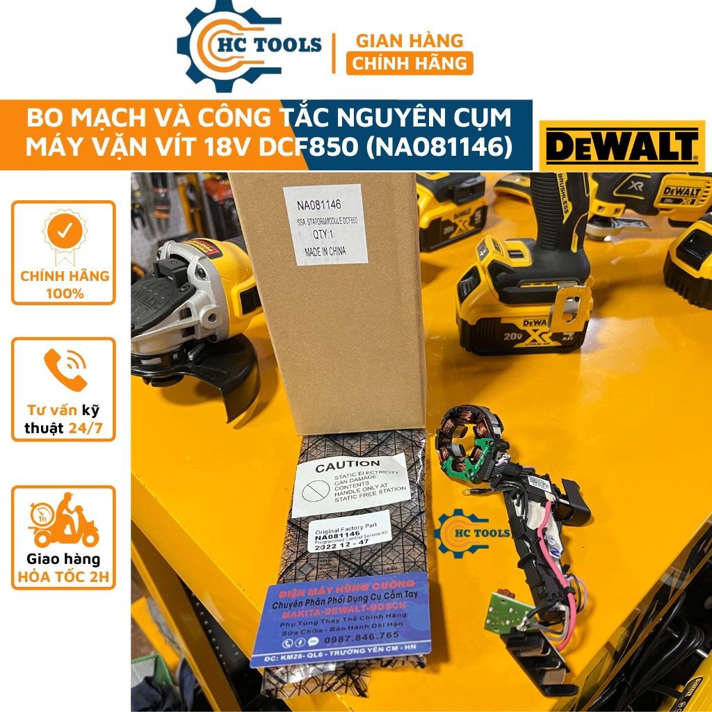 Bo mạch và công tắc nguyên cụm máy vặn vít 18v Dewalt DCF850  chính hãng | HÙNG CƯỜNG TOOLS