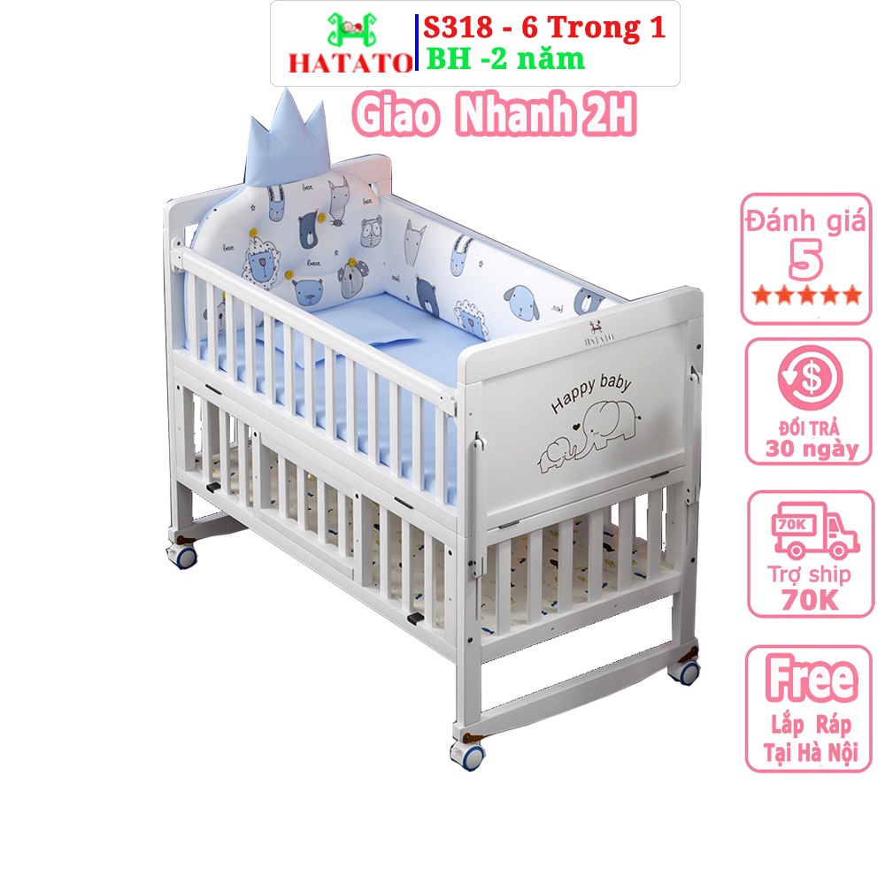 Nôi Em Bé S318 Hatato phủ 3 lớp sơn trắng cao cấp, BH-2năm dùng cho bé từ 0