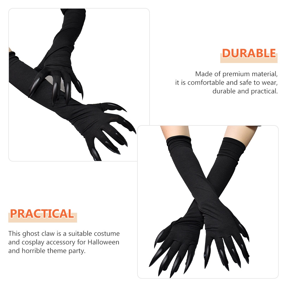 1 Đôi Găng Tay Móng Vuốt Mèo Màu Đen Hóa Trang Halloween