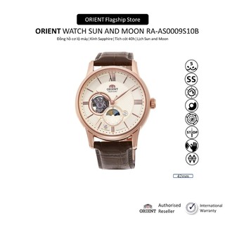 Đồng hồ cơ nam Orient Watch Sun And Moon RA-AS0009S10B lộ máy mặt kính sapphire chống xước dây da đeo tay chính hãng