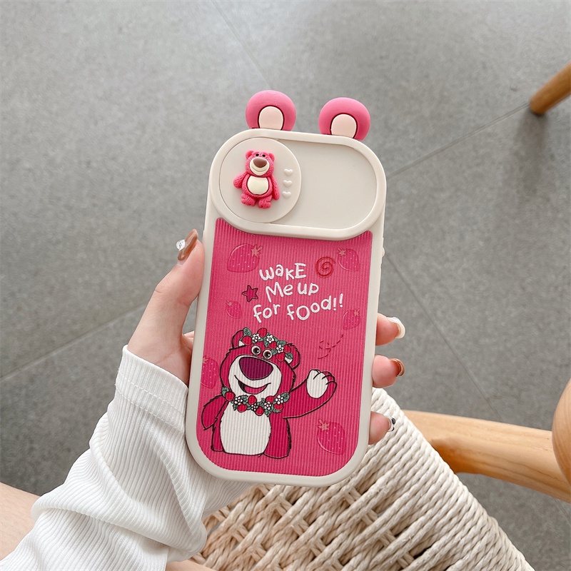 Ốp Điện Thoại Da PU Dọc Họa Tiết Gấu Và Dâu Tây Cho iPhone 14 Promax 13 13PRO 13 PRO Max