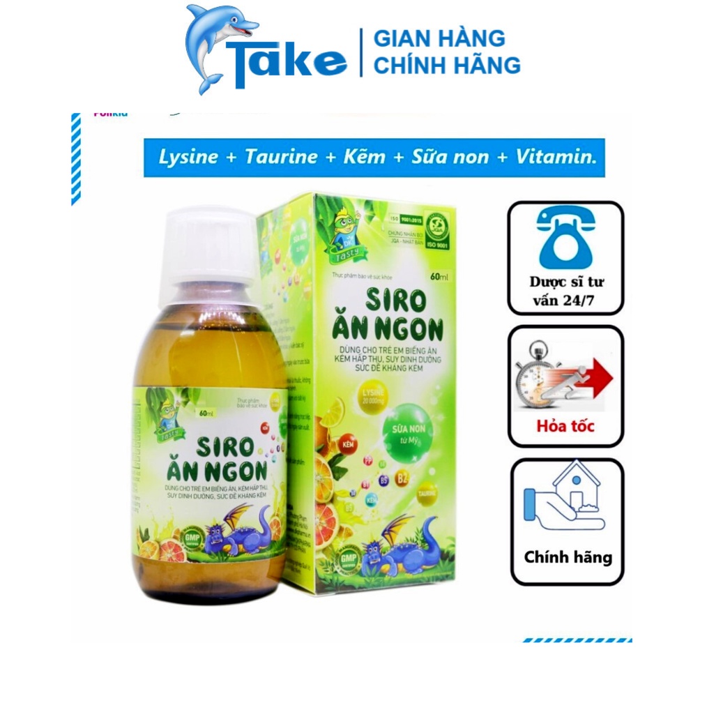 Siro ăn ngon TASTY 60ml cho bé Ăn ngon, kích thích vị giác tăng cường hấp thụ- Dkpharma