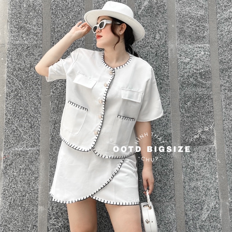 Set bigsize áo thêu chỉ nổi chân váy đắp (OOTD BIGSIZE)