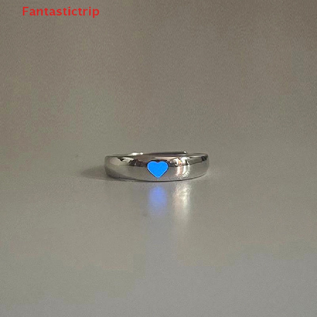 [Fantastictrip] Nhẫn Hình Trái Tim Phát Sáng Trong Bóng Tối Thời Trang Có Thể Điều Chỉnh Màu Bạc / Xanh Dương / Hồng Trang Sức