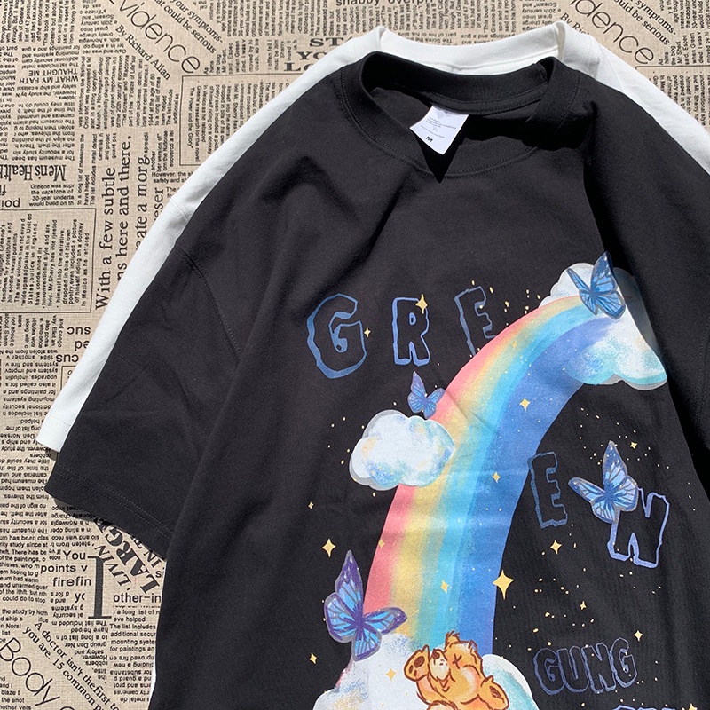 Áo Thun Tay Ngắn In Họa Tiết Hoạt Hình Gấu Graffiti Phong Cách Nhật Bản Thời Trang Mùa Hè Cho Nữ