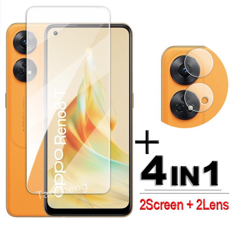 Ốp Điện Thoại Kính Cường Lực Trong Suốt 4 Trong 1 Bảo Vệ Ống Kính Máy Ảnh Cho OPPO Reno8 T Reno 8T OPPOReno8T 4G 2023