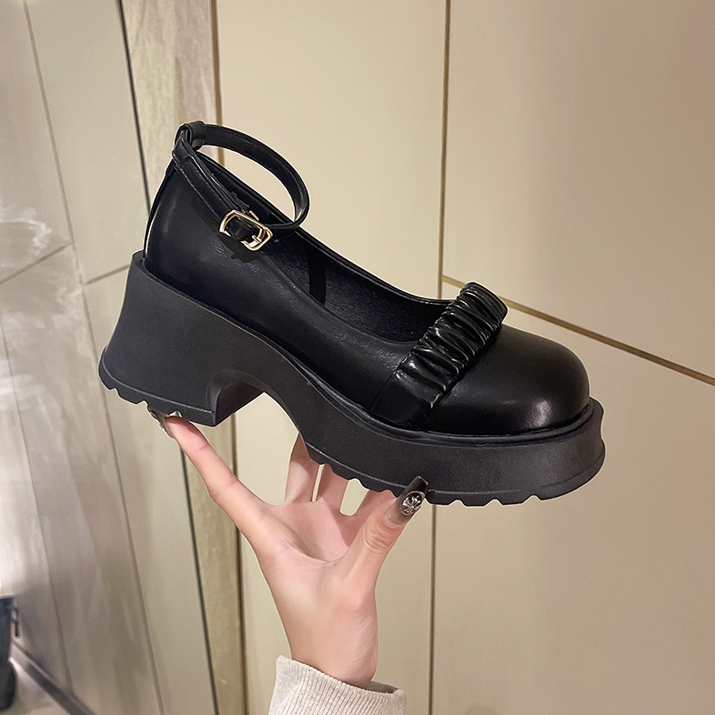 Giày Búp Bê Da PU Mũi Tròn Đế Bằng Mềm Mại Chống Trượt Cài Khóa Thời Trang Cho Nữ