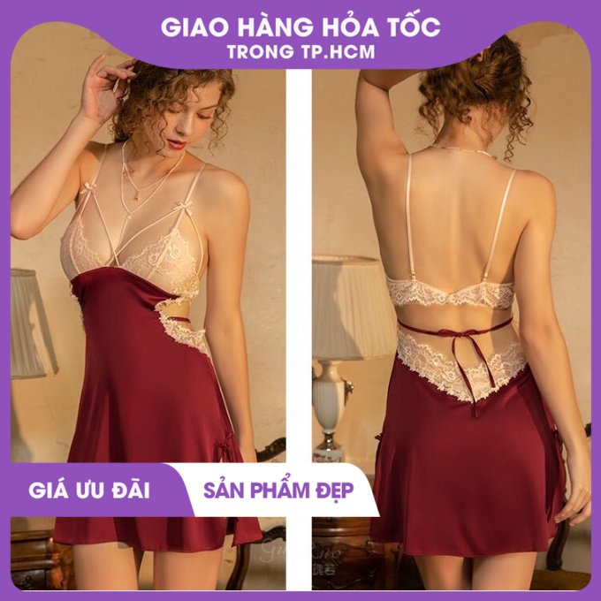 Đầm ngủ phi lụa ren dây màu ngẫu nhiên 1288