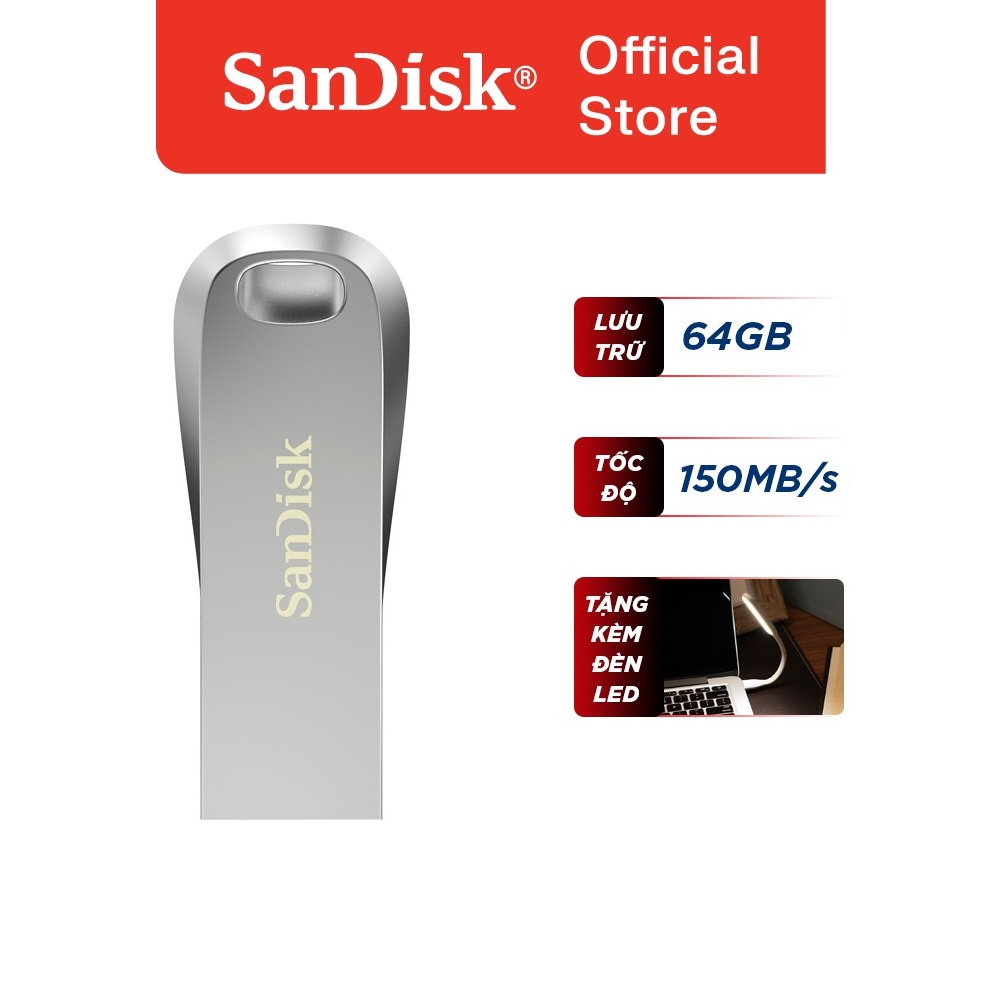 USB 3.1 SanDisk Ultra Luxe CZ74 64GB upto 150MB/s tặng đèn LED USB