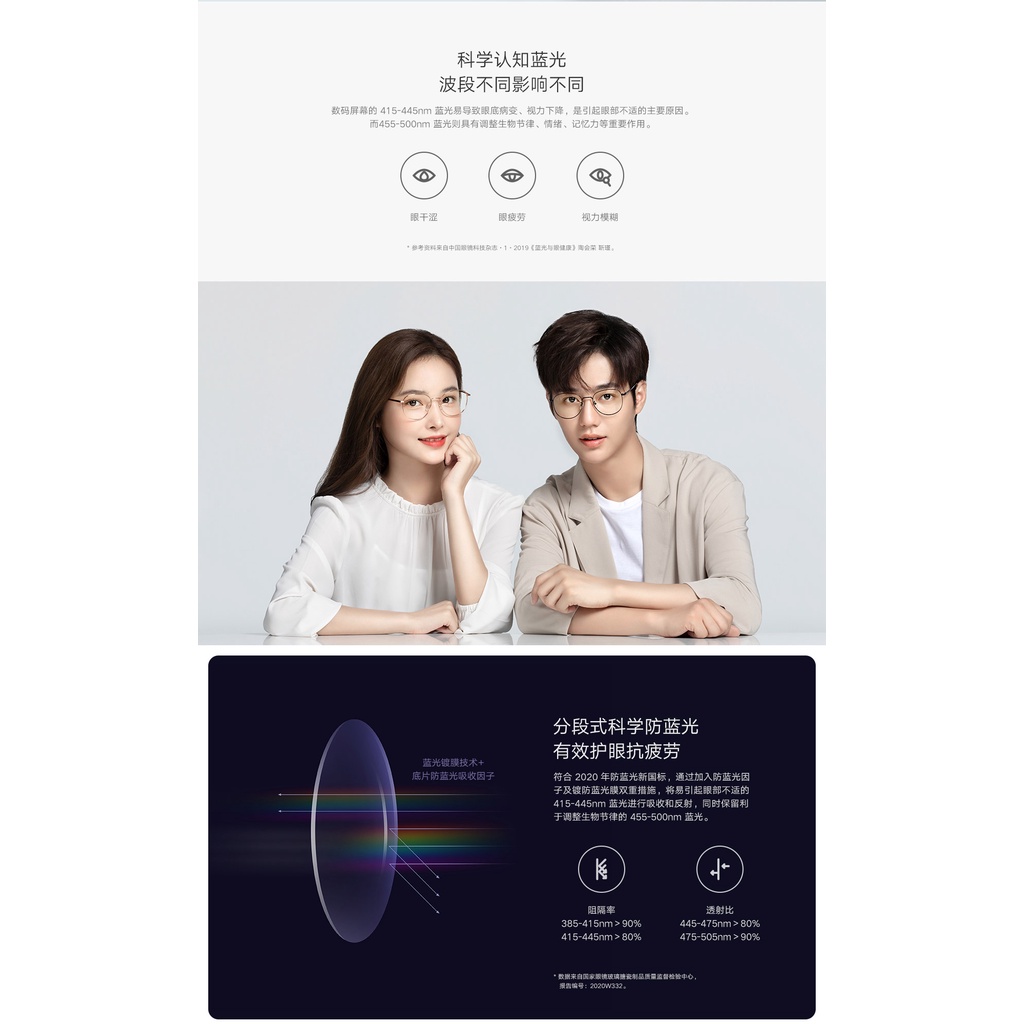 Mắt Kính Chất Liệu Titan 80% Chống Ánh Sáng Xanh Xiaomi Mijia 15.5g Mijia