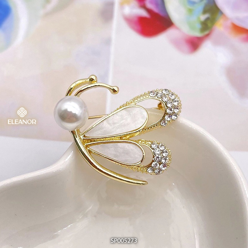 Ghim cài áo nữ Eleanor Accessories hình bướm đính đá ngọc trai nhân tạo phụ kiện trang sức độc đáo 5273