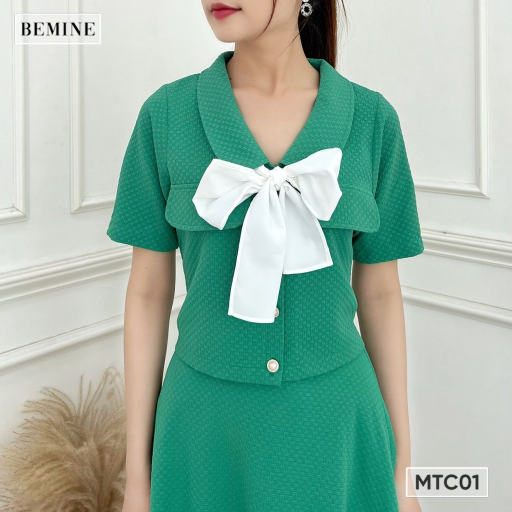 Set chân váy áo phối nơ túi nắp BEMINE STC01