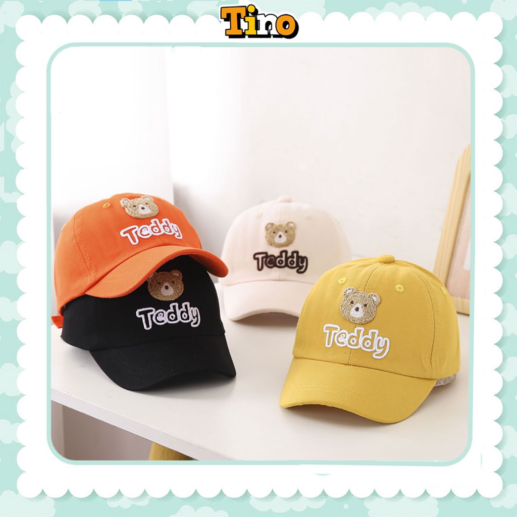 Mũ cho bé trai bé gái từ 2 đến 5 tuổi TINOKIDS nón trẻ em mùa hè hình in gấu teddy dễ thương vòm 50 đến 54cm