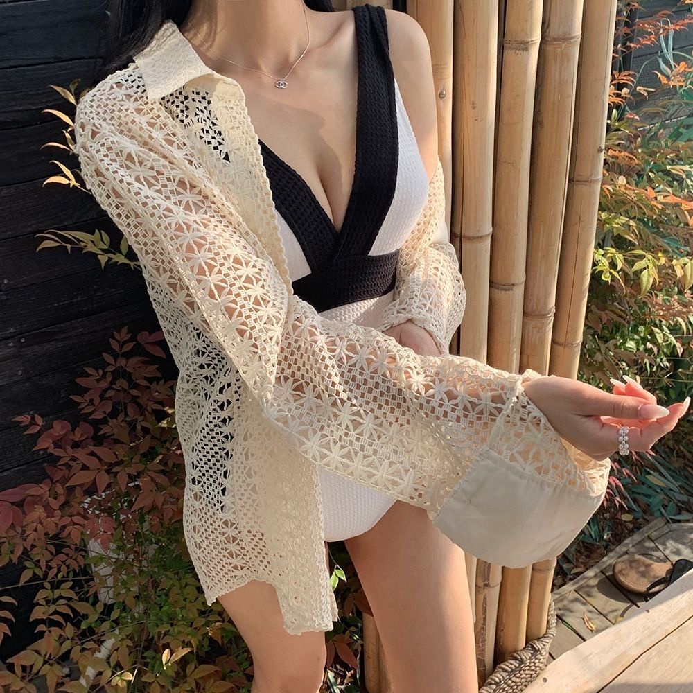 Bộ Đồ Bơi / Bikini Mùa Hè Cổ Chữ V Cắt Sâu Nhẹ Nhàng Hở Lưng Có Đệm Ngực Phối Màu Đen Trắng Phù Hợp Với Một Mảnh Gợi Cảm Cho Phòng Thí Nghiệm