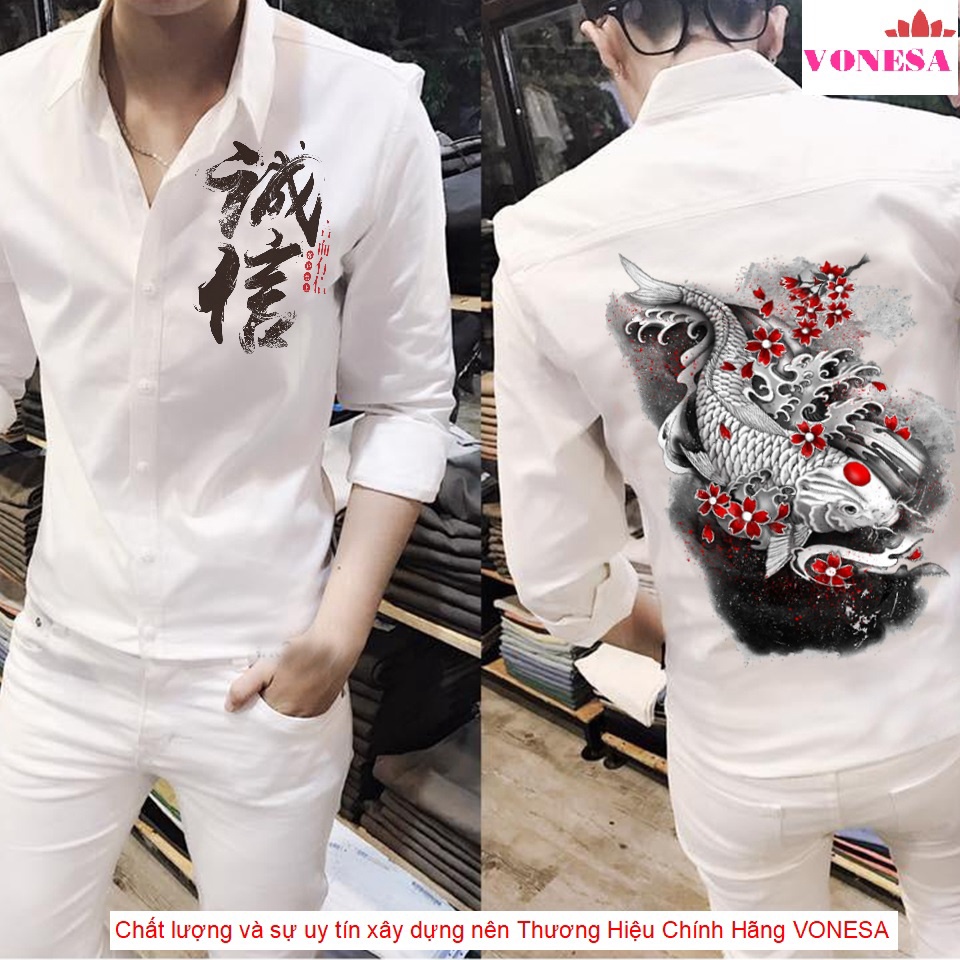 (RẺ VÔ ĐỊCH) Áo sơ mi nam họa tiết cá chép thư pháp cao cấp form chuẩn SL có hạn SM37 (HÌNH .T.H.Ậ.T.)