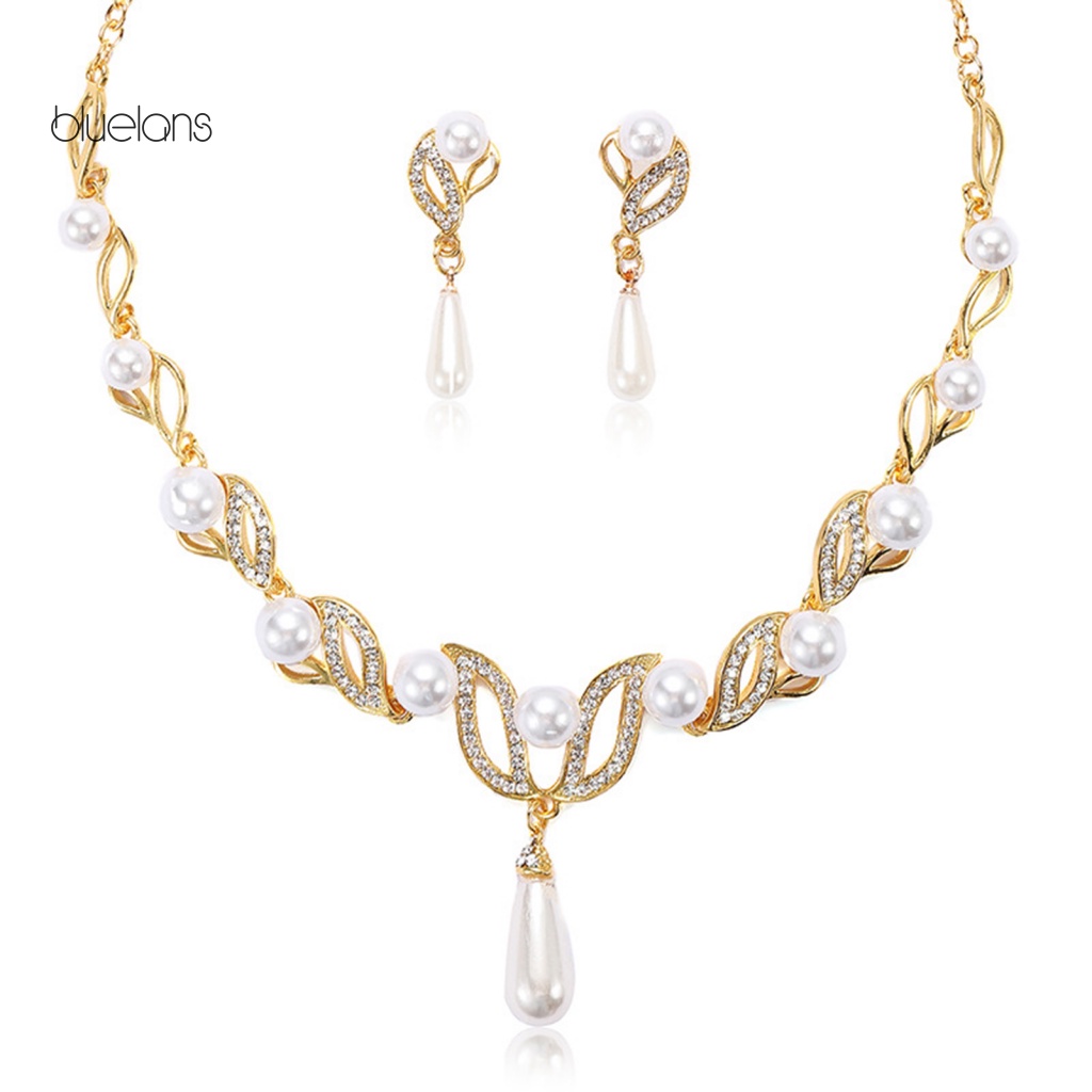 1 Bộ Dây Chuyền Và Bông Tai Đính Đá Ngọc Trai Nhân Tạo Thời Trang