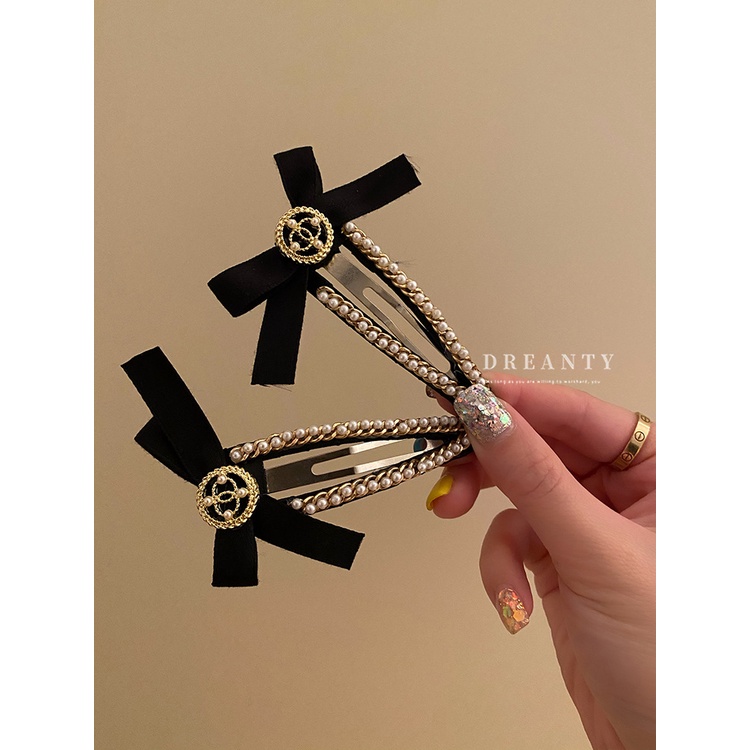 Kẹp Tóc Hình Nơ Đính Ngọc Trai Đơn Giản Phong Cách Hàn Quốc