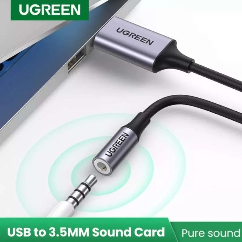 Đầu Chuyển Âm Thanh USB 2.0 Type A Sang 3.5mm Ugreen 30757 CM477,dây Dù đầu Nhôm,Hỗ Trợ Míc Chính Hãng