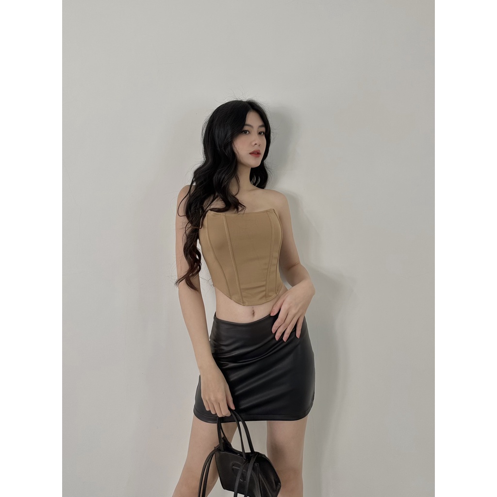 Áo croptop nữ HHVINTAGE kiểu corset cúp ngực khóa kéo thun co giãn Top A128 | BigBuy360 - bigbuy360.vn