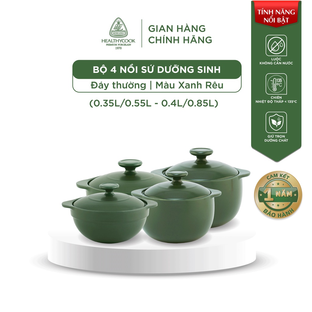 Bộ 4 NồI Sứ Dưỡng Sinh Minh Long (0.35L, 0.4L, 0.55L, 0.85L)