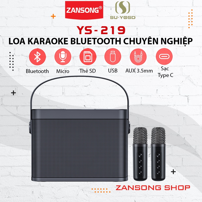 Loa karaoke bluetooth 2 mic không dây YS-219 âm thanh hay thiết kế hiện đại - Tặng kèm 2 mic