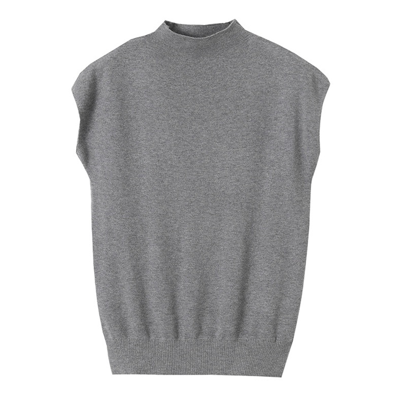 Áo dệt kim SUXI không tay cổ cao ôm dáng thời trang mùa hè cho nữ