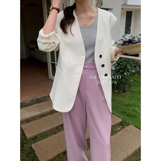 ( Ảnh thật ) H1119 Blazer không cổ 3 cúc hani