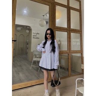Áo Sơ mi kẻ dọc cut vai up (3229) (ảnh tự chụp)