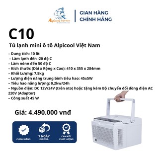 Chính hãng - Tủ lạnh mini ô tô Alpicool Việt Nam C10 (10Lit) - làm đá, làm nóng 50 độ, bảo quản thực phẩm, đồ uống