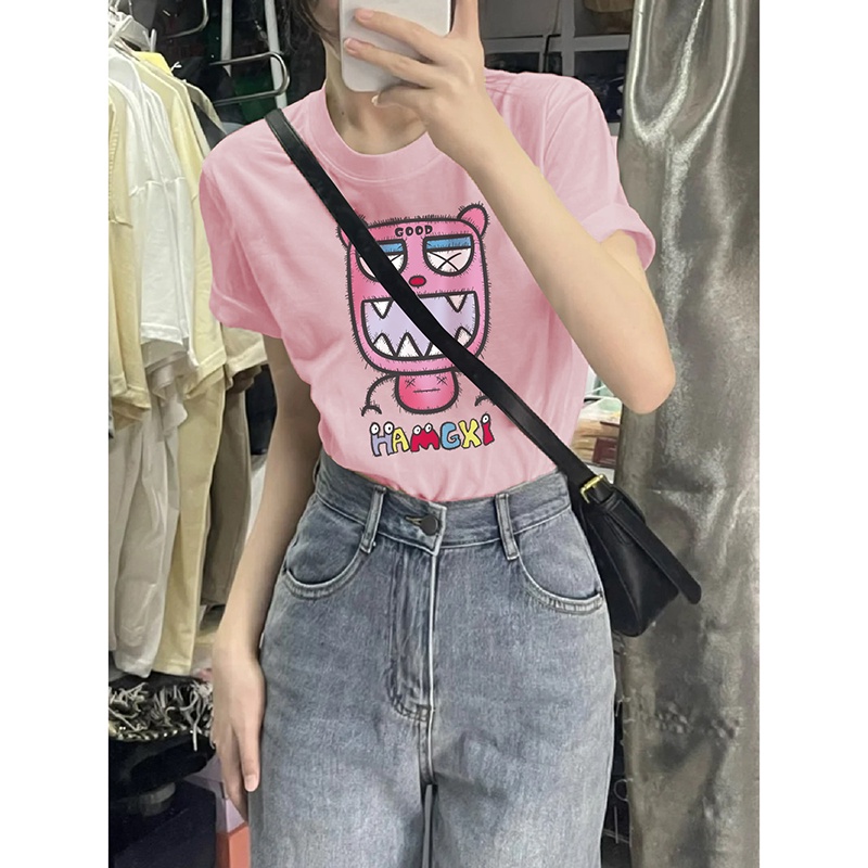 Áo Thun HIIXIIVI 100% Cotton Tay Ngắn Dáng Suông In Họa Tiết Hoạt Hình Thời Trang Unisex Size 5XL