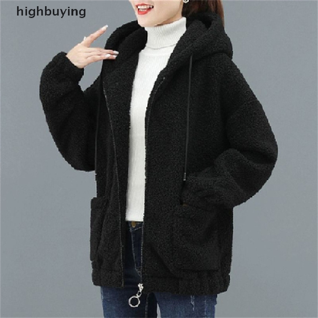 Áo Khoác Lông Cừu Dày Ấm Áp Có Khóa Kéo Thời Trang Cho Nữ