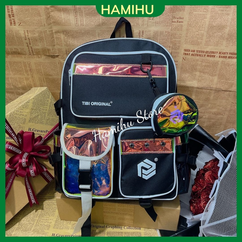 Balo đi học, balo phản quang Hamihu HM3, balo Ulzzang basic Hàn Quốc