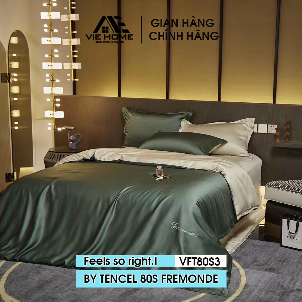 Bộ chăn ga gối Lụa Tencel 80S Freemonde  VIE HOME - Bedding cao cấp full hộp nhập khẩu sang trọng đẳng cấp M6/M8